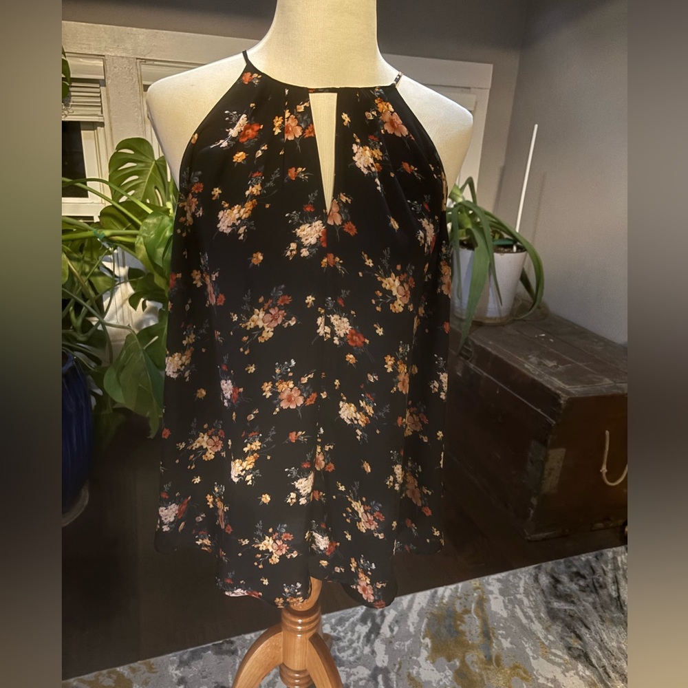 Lush Orange Yellow Floral Halter Blouse Sleeveless NWOT